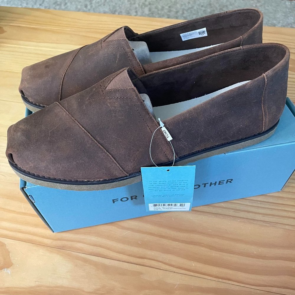 NEW - Toms Brown Waxed Suede Mens Classic Alpargata - Size 14